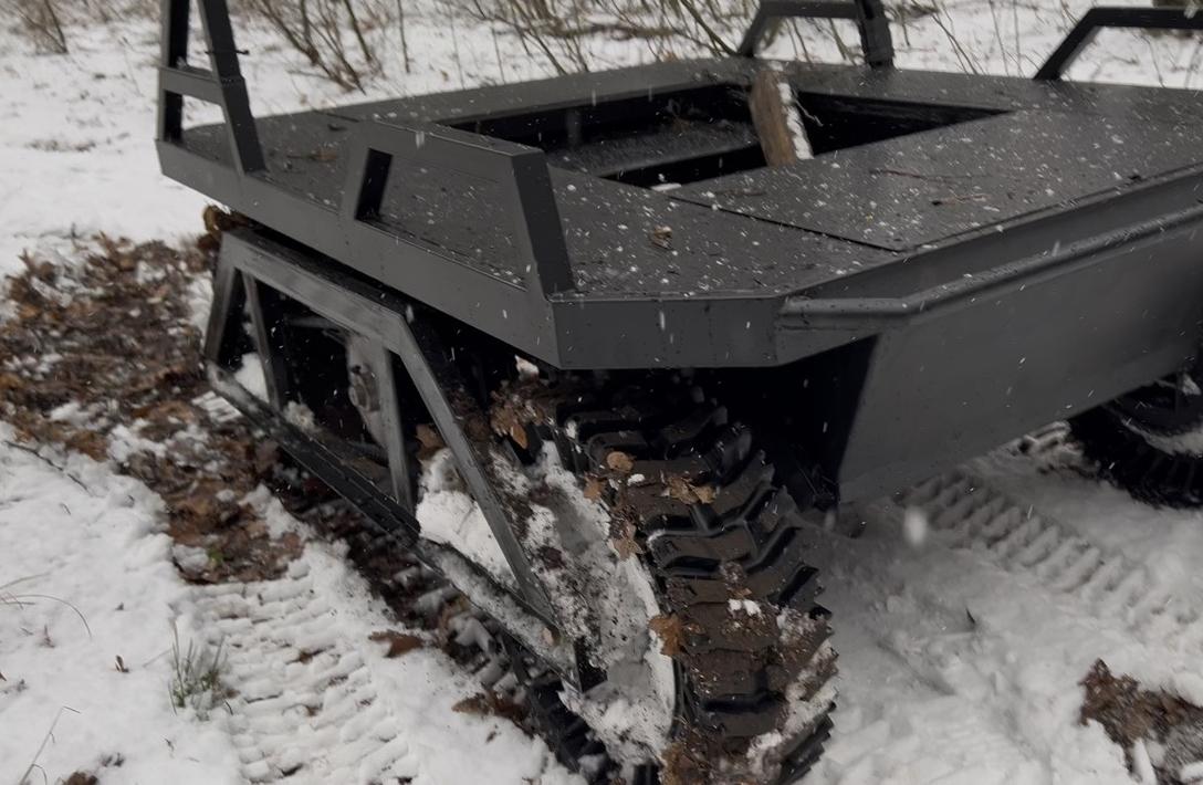 Military platform with airless wheels in snow